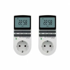 2PCS Digital Electric Timer Socket with 10 Configurable Programs, Large LCD Display, 3680W Back-Up Spare Battery - EU Plug