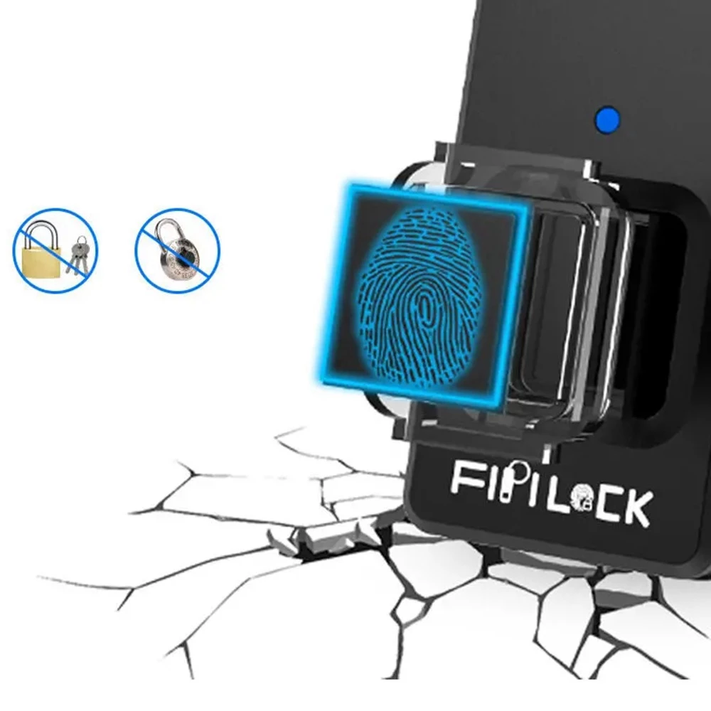 FIPILOCK FL-S2 Portable Smart Fingerprint Padlock Biometric Lock Keyless Anti-theft Universal Security Lock USB Rechargeable IP65 Waterproof Long Standby - Black - Image 2