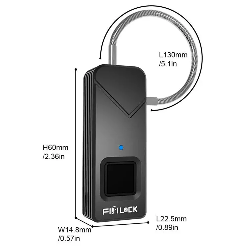 FIPILOCK FL-S2 Portable Smart Fingerprint Padlock Biometric Lock Keyless Anti-theft Universal Security Lock USB Rechargeable IP65 Waterproof Long Standby - Black - Image 4