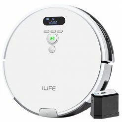 ILIFE V8 Plus Robot Vacuum Cleaner 1000Pa Suction 2-in-1 Vacuuming and Mopping Gyroscope Navigation 2400mAh Battery 80Mins Run Time 750ml Large Dustbin 300ml Water Tank Auto Obstacle Avoidance - White