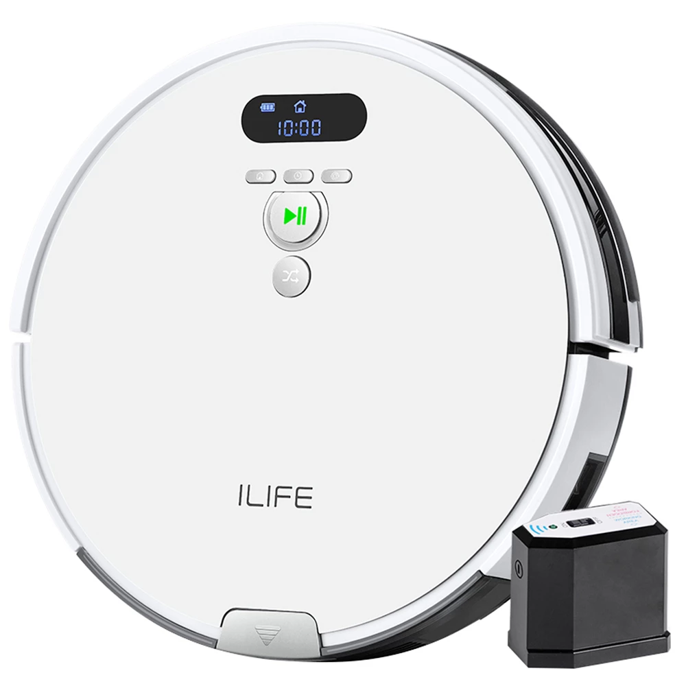 ILIFE V8 Plus Robot Vacuum Cleaner 1000Pa Suction 2-in-1 Vacuuming and Mopping Gyroscope Navigation 2400mAh Battery 80Mins Run Time 750ml Large Dustbin 300ml Water Tank Auto Obstacle Avoidance - White
