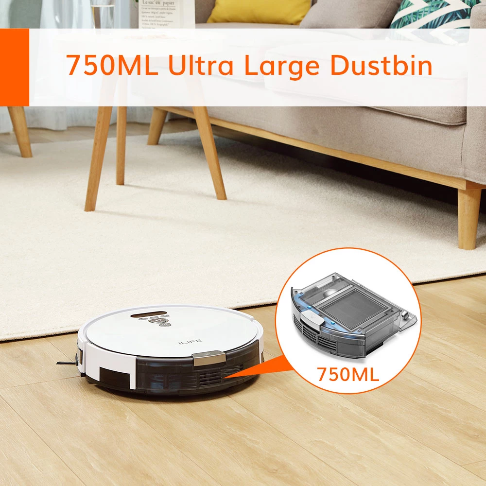ILIFE V8 Plus Robot Vacuum Cleaner 1000Pa Suction 2-in-1 Vacuuming and Mopping Gyroscope Navigation 2400mAh Battery 80Mins Run Time 750ml Large Dustbin 300ml Water Tank Auto Obstacle Avoidance - White - Image 2