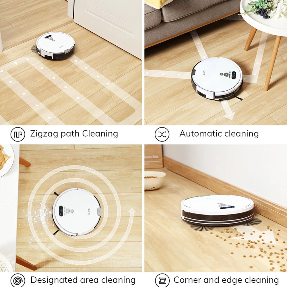 ILIFE V8 Plus Robot Vacuum Cleaner 1000Pa Suction 2-in-1 Vacuuming and Mopping Gyroscope Navigation 2400mAh Battery 80Mins Run Time 750ml Large Dustbin 300ml Water Tank Auto Obstacle Avoidance - White - Image 6