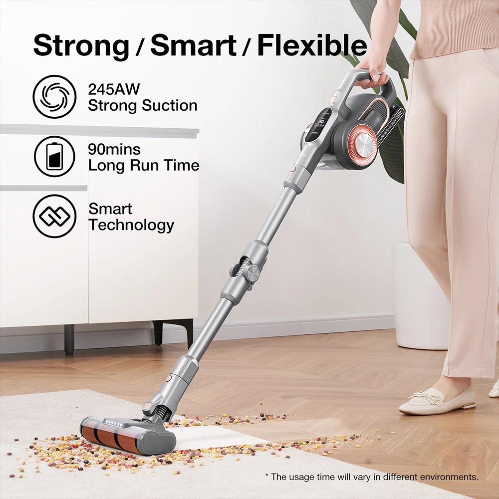 JIMMY H10 Pro Flexible Smart Handheld Cordless Vacuum Cleaner 245AW 26Kpa Suction Intelligent Dust Sensor 3000mAH Battery 90min Run Time 600ml Dust Cup LCD Screen with 6 LED Headlights - Silver - Image 3