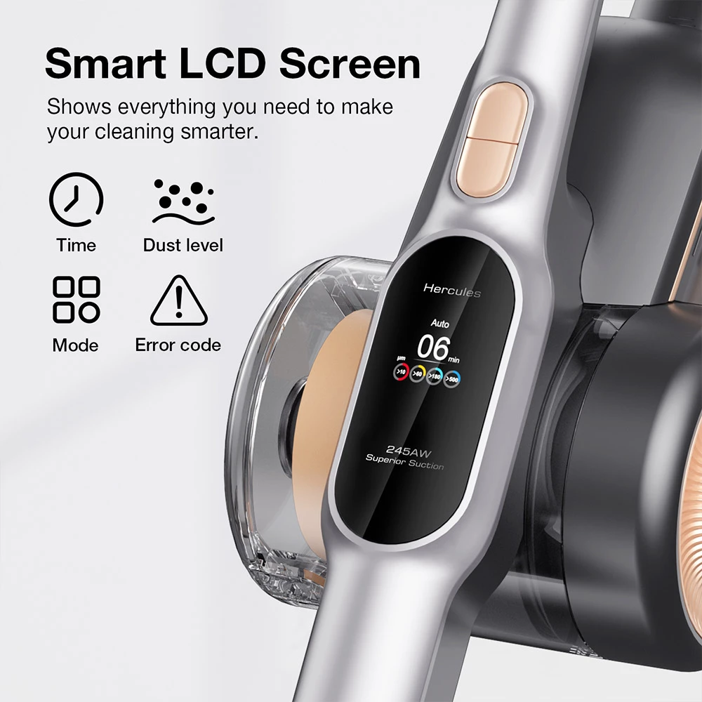 JIMMY H10 Pro Flexible Smart Handheld Cordless Vacuum Cleaner 245AW 26Kpa Suction Intelligent Dust Sensor 3000mAH Battery 90min Run Time 600ml Dust Cup LCD Screen with 6 LED Headlights - Silver - Image 4