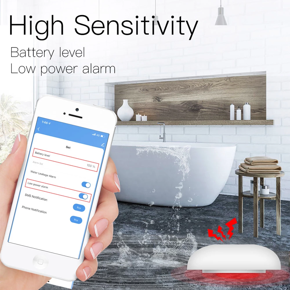 MoesHouse ZigBee Smart Flood Sensor, Water Leakage Detector, Flood Overflow Security Alarm System, Tuya Smart Life App Remote Control - Image 4