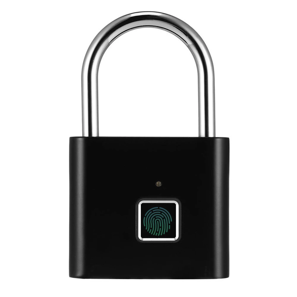 Smart Fingerprint Padlock USB Charging Keyless Anti-theft Luggage Suitcase Bag Security Home Electronic Door 0.5 Second Unlock Long Standby - Black