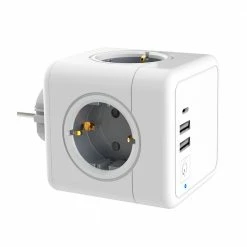 Sopend E02C Powercube Cordless Power Strip Socket with Switch, EU Plug, 3 USB Ports, 4 Outlets - Grey and White