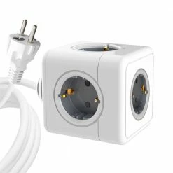 Sopend E03 Multifunctional Powercube Power Strip Socket, EU Plug, 1.5m Extension Cord, 5 Outlets - Grey and White