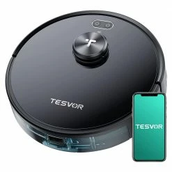 Tesvor S4 Robot Vacuum Cleaner 2200Pa Suction Laser Navigation Alexa and Google Home Control for Carpet, Hardwood, Ceramic tile, Linoleum - Black