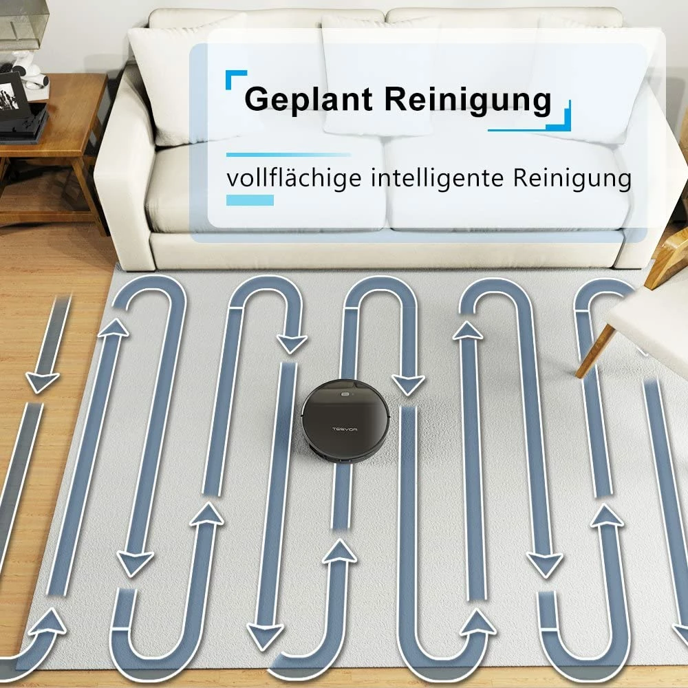 Tesvor X500 Robot Vacuum Cleaner with Real-time Space Map 1800Pa Suction Automatic Charging 600 ml Dust Box, Compatible with APP and Alexa, for Carpet, Hardwood, Ceramic Tile, Linoleum - Black - Image 3