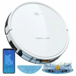 Tesvor X500 Pro Robot Vacuum Cleaner 1800Pa Gyroscope Navigation Automatic Charging 350ml Electronic Water Tank APP and Alexa Control for Carpet, Hardwood, Ceramic tile, Linoleum - White