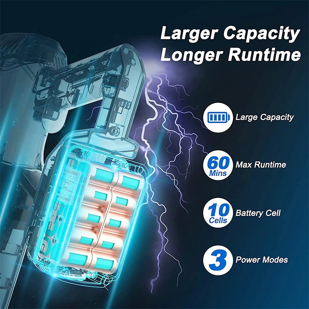 YISORA V110 Battery Handheld Cordless Vacuum Cleaner 265W 25000Pa Strong Suction Power LED Display for Carpets Pet Hair - Blue - Image 3