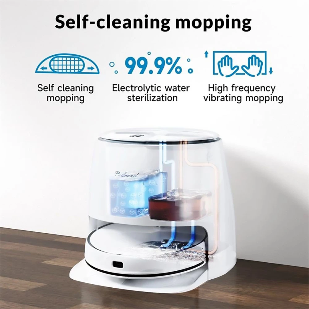 Redroad G10 Self-cleaning Robot Vacuum Cleaner 2800pa Suction High-Frequency Vibrating Mopping Auto Mop Lifting Electrolytic Water Sterilization LDS Navigation TOF Obstacle Avoidance 5200mAh Battery 450ml Dustbin 450ml Water Tank APP Control - White - Image 2